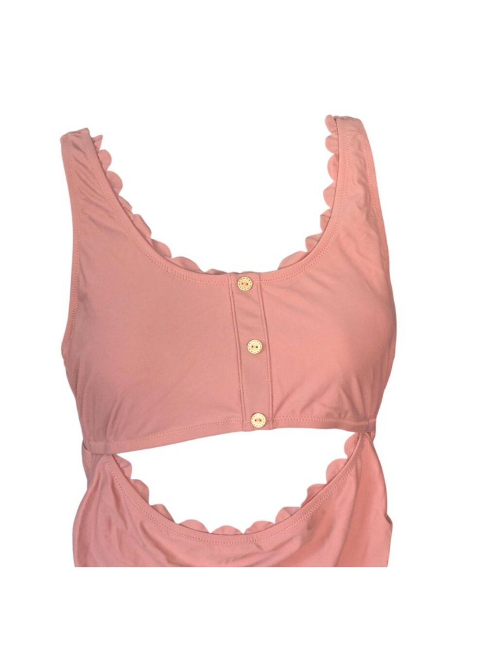Scalloped One-Piece Swimsuit M Dusty Rose UPF 50+ Cut-Out Adjustable Modest - Picture 2 of 8
